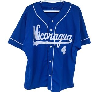 Vintage Nicaragua Baseball Jersey Blue Stitched Mens XL #4